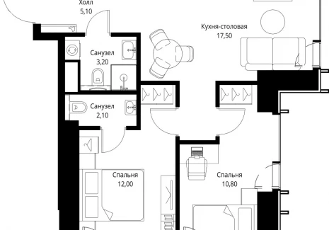 2-комнатная квартира - ул. Верейская, 29/35 / ЖК ВЕЕР - фото 1