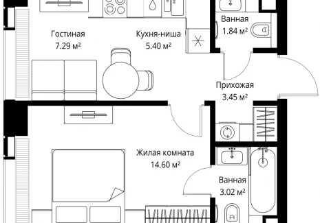 1-комнатная квартира - ул. Верейская, 29/42 / ЖК ВЕЕР - фото 1