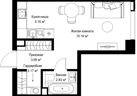 1-комнатная квартира - ул. Верейская, 29/42 / ЖК ВЕЕР - фото 1