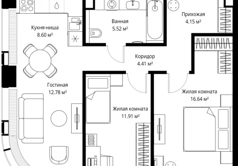 2-комнатная квартира - ул. Верейская, 29/42 / ЖК ВЕЕР - фото 1