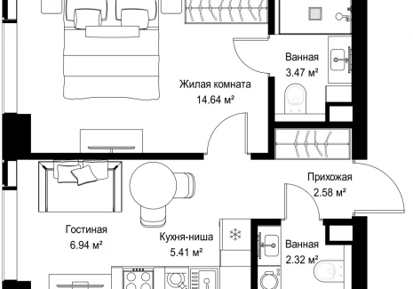 1-комнатная квартира - ул. Верейская, 29/42 / ЖК ВЕЕР - фото 1