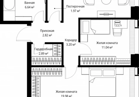 2-комнатная квартира - ул. Верейская, 29/42 / ЖК ВЕЕР - фото 1