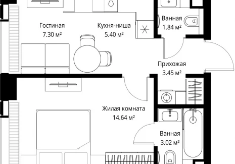 1-комнатная квартира - ул. Верейская, 29/42 / ЖК ВЕЕР - фото 1