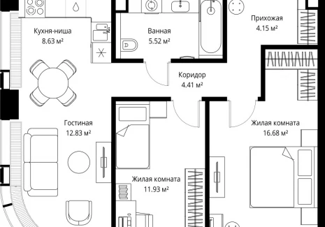 2-комнатная квартира - ул. Верейская, 29/42 / ЖК ВЕЕР - фото 1