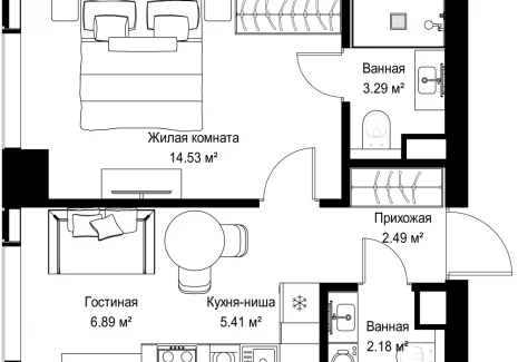 1-комнатная квартира - ул. Верейская, 29/42 / ЖК ВЕЕР - фото 1