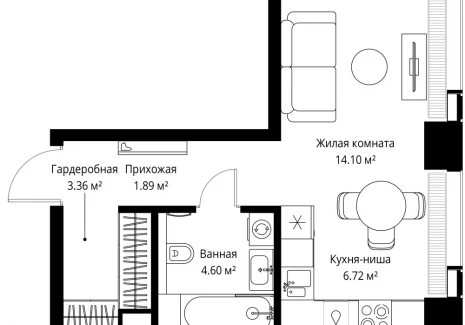 1-комнатная квартира - ул. Верейская, 29/42 / ЖК ВЕЕР - фото 1