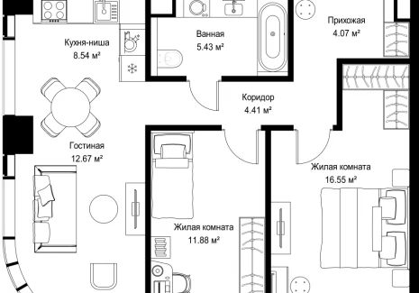 2-комнатная квартира - ул. Верейская, 29/42 / ЖК ВЕЕР - фото 1