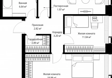 2-комнатная квартира - ул. Верейская, 29/42 / ЖК ВЕЕР - фото 1