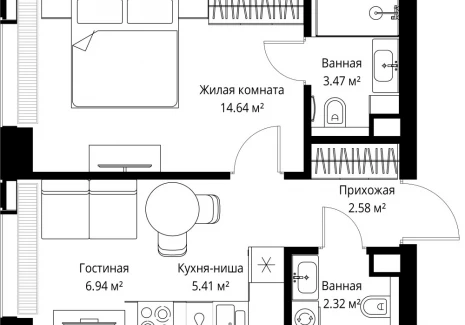 1-комнатная квартира - ул. Верейская, 29/42 / ЖК ВЕЕР - фото 1