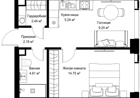 1-комнатная квартира - ул. Верейская, 29/42 / ЖК ВЕЕР - фото 1