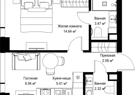1-комнатная квартира - ул. Верейская, 29/42 / ЖК ВЕЕР - фото 1