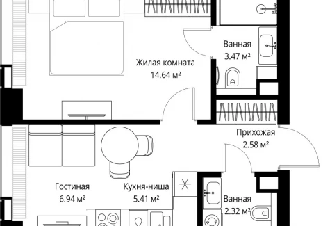 1-комнатная квартира - ул. Верейская, 29/42 / ЖК ВЕЕР - фото 1