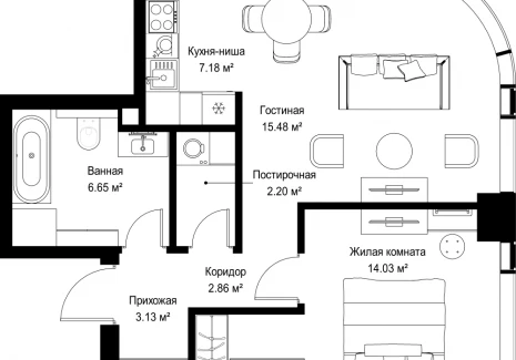 1-комнатная квартира - ул. Верейская, 29/42 / ЖК ВЕЕР - фото 1