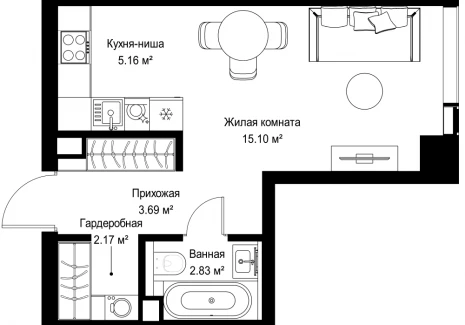 1-комнатная квартира - ул. Верейская, 29/42 / ЖК ВЕЕР - фото 1