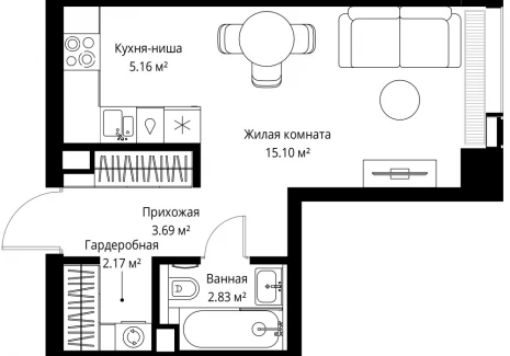 1-комнатная квартира - ул. Верейская, 29/42 / ЖК ВЕЕР - фото 1
