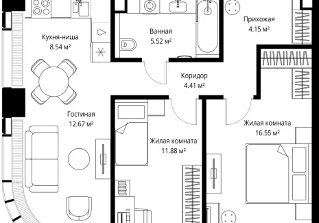 2-комнатная квартира - ул. Верейская, 29/42 / ЖК ВЕЕР - фото 1
