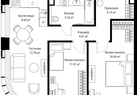2-комнатная квартира - ул. Верейская, 29/42 / ЖК ВЕЕР - фото 1