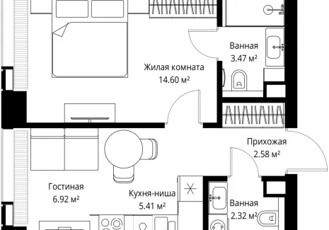 1-комнатная квартира - ул. Верейская, 29/42 / ЖК ВЕЕР - фото 1