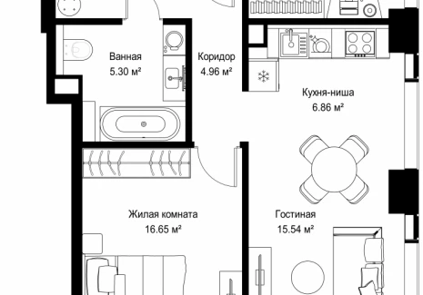 2-комнатная квартира - ул. Верейская, 29/42 / ЖК ВЕЕР - фото 1