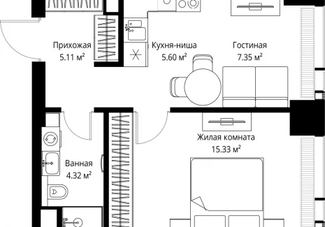1-комнатная квартира - ул. Верейская, 29/42 / ЖК ВЕЕР - фото 1