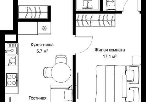 1-комнатная квартира - ул. Верейская, 29/42 / ЖК ВЕЕР - фото 1