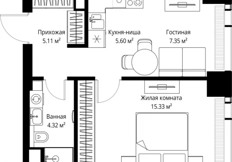 1-комнатная квартира - ул. Верейская, 29/42 / ЖК ВЕЕР - фото 1