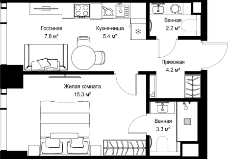 1-комнатная квартира - ул. Верейская, 29/42 / ЖК ВЕЕР - фото 1