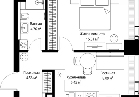 1-комнатная квартира - ул. Верейская, 29/42 / ЖК ВЕЕР - фото 1