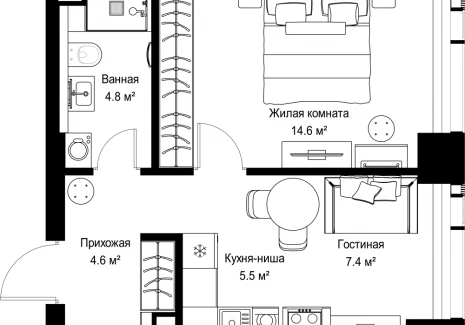 1-комнатная квартира - ул. Верейская, 29/42 / ЖК ВЕЕР - фото 1