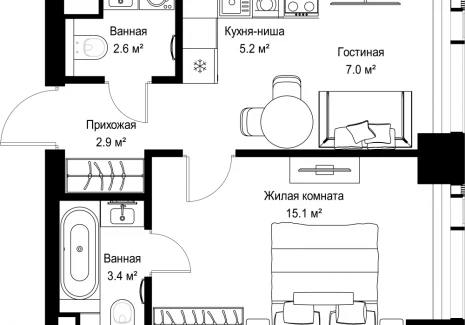 1-комнатная квартира - ул. Верейская, 29/42 / ЖК ВЕЕР - фото 1