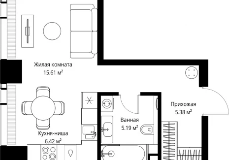 1-комнатная квартира - ул. Верейская, 29/42 / ЖК ВЕЕР - фото 1