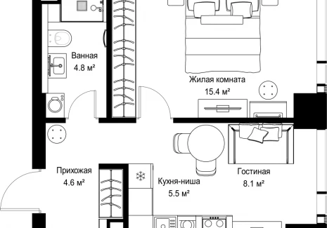 1-комнатная квартира - ул. Верейская, 29/42 / ЖК ВЕЕР - фото 1