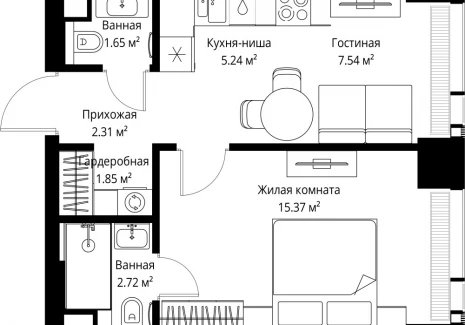 1-комнатная квартира - ул. Верейская, 29/42 / ЖК ВЕЕР - фото 1