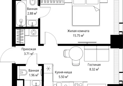 1-комнатная квартира - ул. Верейская, 29/42 / ЖК ВЕЕР - фото 1