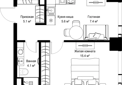 1-комнатная квартира - ул. Верейская, 29/42 / ЖК ВЕЕР - фото 1
