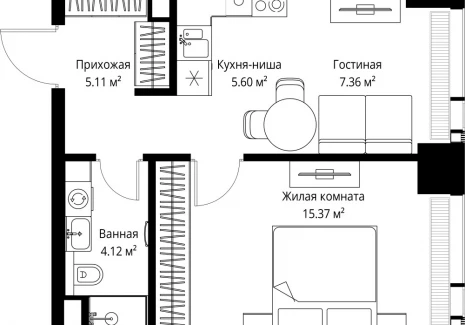 1-комнатная квартира - ул. Верейская, 29/42 / ЖК ВЕЕР - фото 1