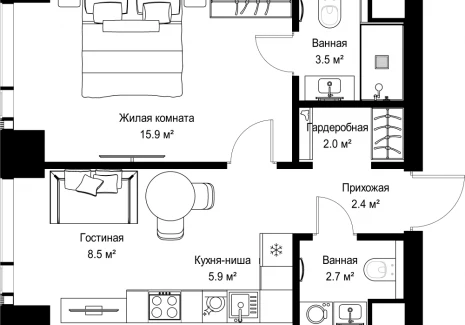 1-комнатная квартира - ул. Верейская, 29/42 / ЖК ВЕЕР - фото 1