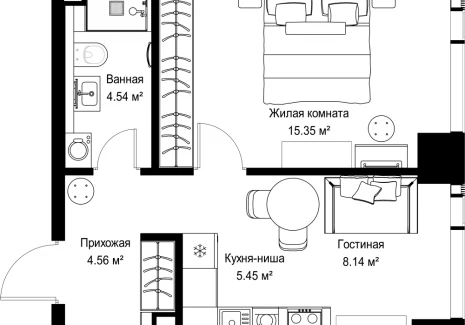 1-комнатная квартира - ул. Верейская, 29/42 / ЖК ВЕЕР - фото 1