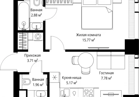 1-комнатная квартира - ул. Верейская, 29/42 / ЖК ВЕЕР - фото 1