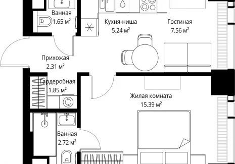 1-комнатная квартира - ул. Верейская, 29/42 / ЖК ВЕЕР - фото 1