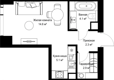 1-комнатная квартира - ул. Верейская, 29/42 / ЖК ВЕЕР - фото 1