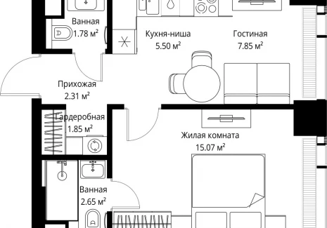 1-комнатная квартира - ул. Верейская, 29/42 / ЖК ВЕЕР - фото 1