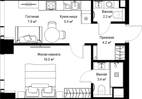 1-комнатная квартира - ул. Верейская, 29/42 / ЖК ВЕЕР - фото 1