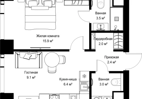 1-комнатная квартира - ул. Верейская, 29/42 / ЖК ВЕЕР - фото 1