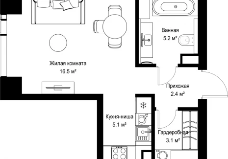 1-комнатная квартира - ул. Верейская, 29/42 / ЖК ВЕЕР - фото 1
