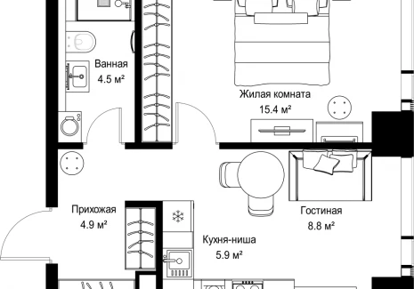 1-комнатная квартира - ул. Верейская, 29/42 / ЖК ВЕЕР - фото 1