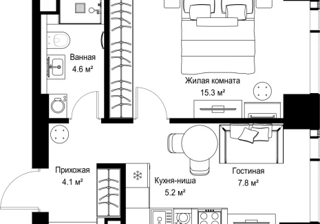 1-комнатная квартира - ул. Верейская, 29/42 / ЖК ВЕЕР - фото 1