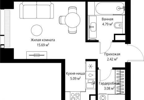 1-комнатная квартира - ул. Верейская, 29/42 / ЖК ВЕЕР - фото 1