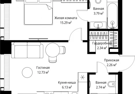 1-комнатная квартира - ул. Верейская, 29/42 / ЖК ВЕЕР - фото 1