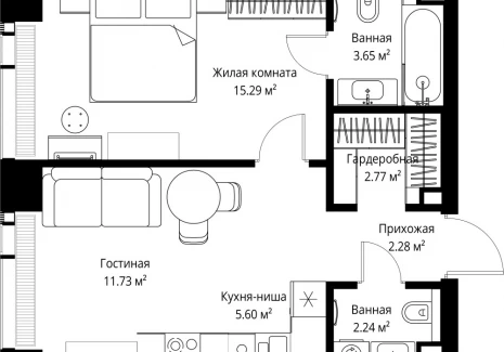 1-комнатная квартира - ул. Верейская, 29/42 / ЖК ВЕЕР - фото 1